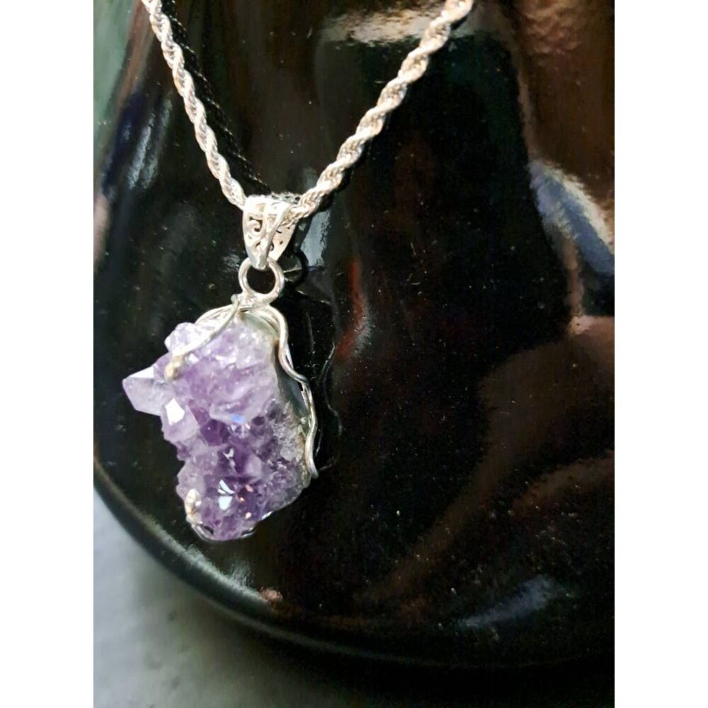 Artisan Crafted Rough Cut Amethyst Solitaire Pend… - image 1